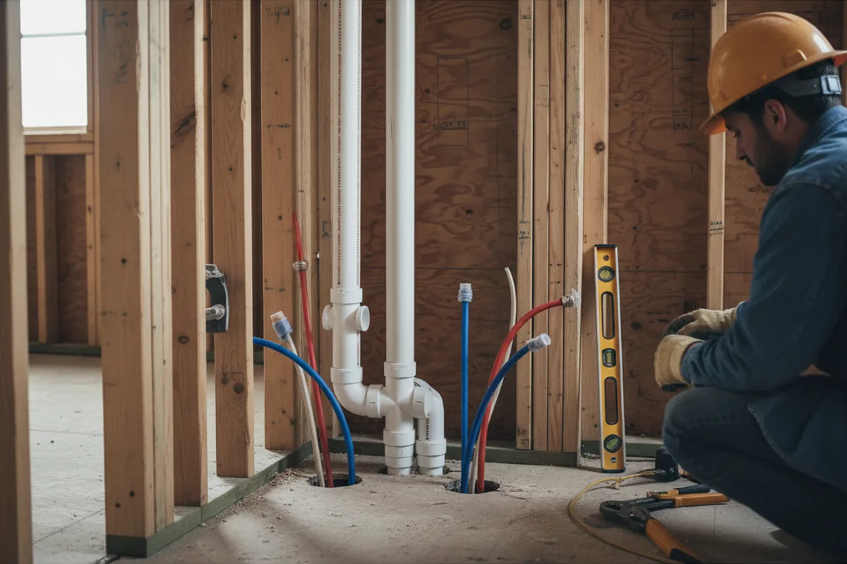 Drain and supply rough-in during Sump Pump Repair in Rouzerville